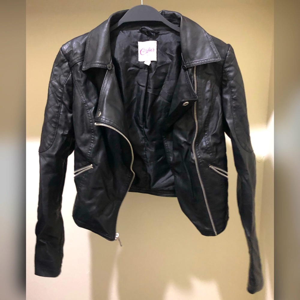black leather biker jacket